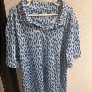 BURLEBO Light Blue Polo with Navy Dash Print